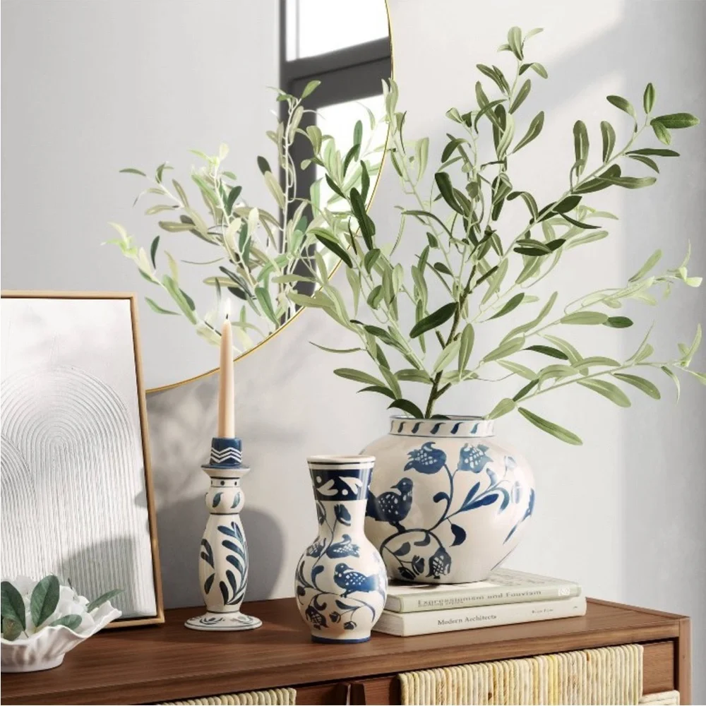 Blue Painted Ceramic Bud Vase - Threshold